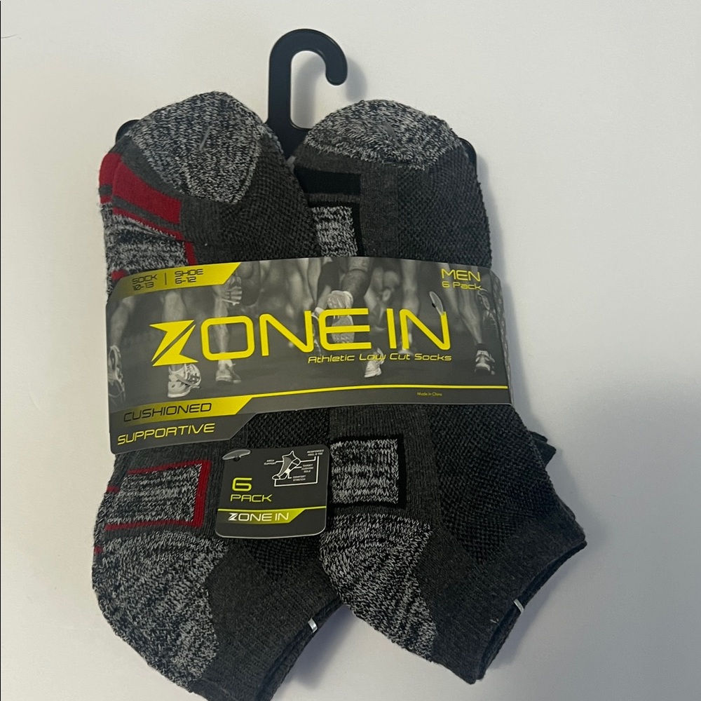 Men's Cushioned Athletic Crew Socks - Black, Gray, and Red